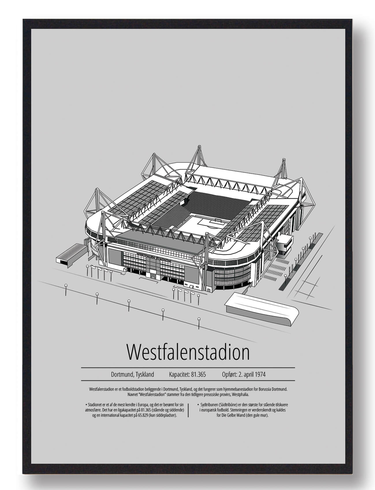 Westfalenstadion Dortmund Grå - Plakatdyr.dk Voresfodbold