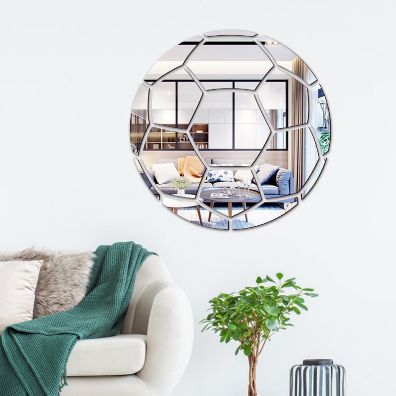 Fodbold Spejl Selvklæbende Akryl Spejl Klistermærker Klassisk Design Silver 30cm - Voresfodbold